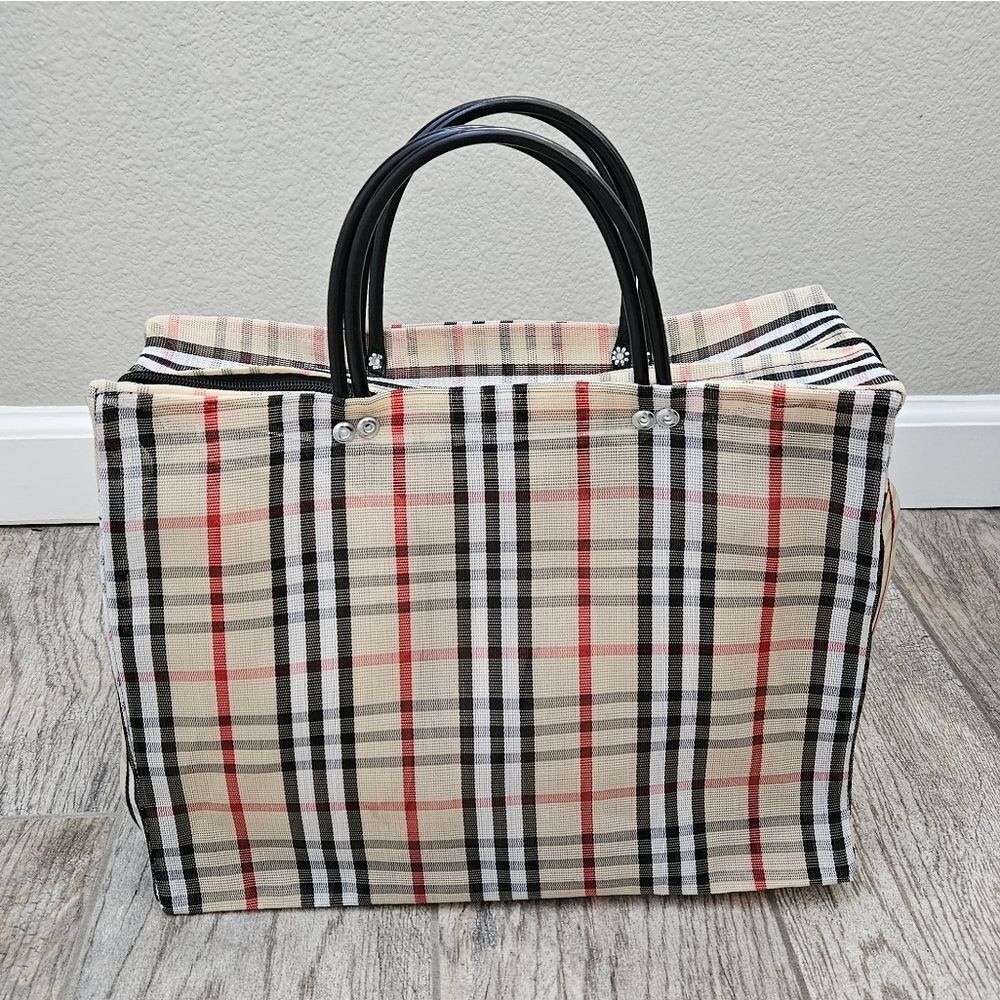 NWOT Plaid Mesh Tote Bag
